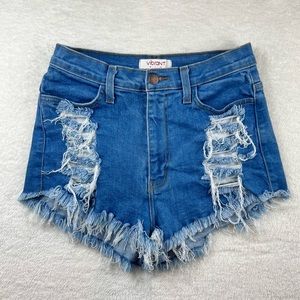 VIBRANT Miu Cut-Off Blue Denim Shorts Size Large